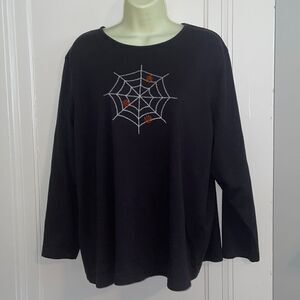 Designers Originals Halloween top embroidered‎ spider web/orange bead spiders